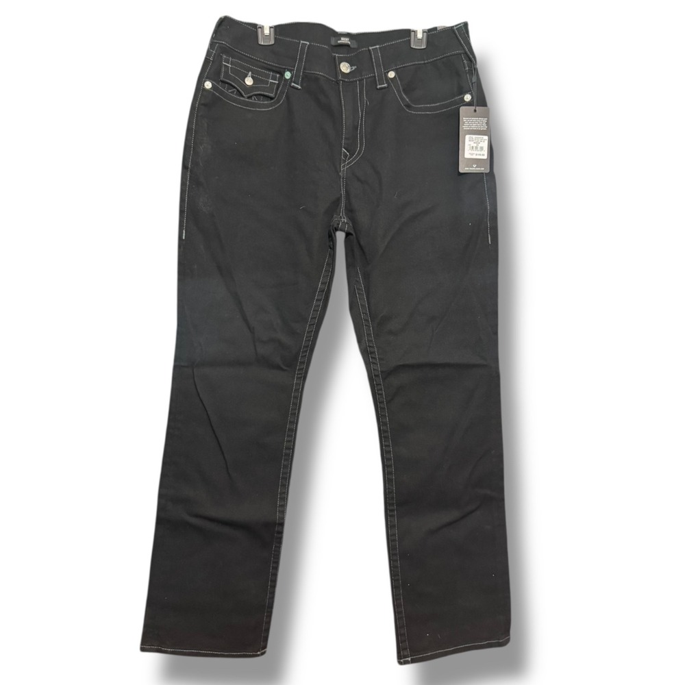 True Religion Jeans Mens 34 X 32 Solid Black Denim Ricky Flap Brand New Y2K